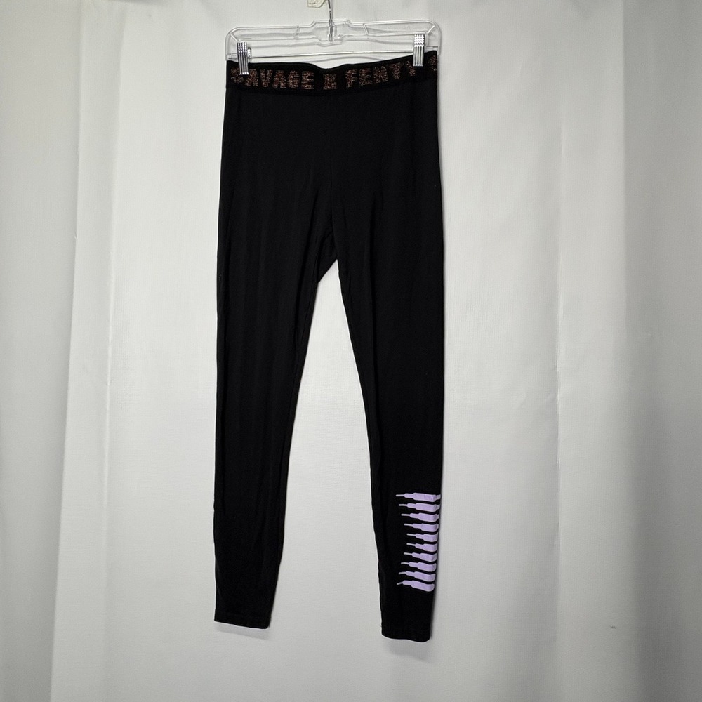 Savage X Fenty Black Leggings Activewear Athleisure Lavender Accents